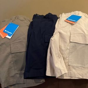 Columbia shorts olive, navy, & khaki. Youth size L